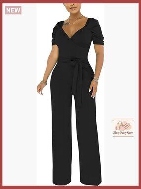 Elegant Plus Size Jumpsuit Sexy Back Zipper Short Sleeve Wide Leg Romper